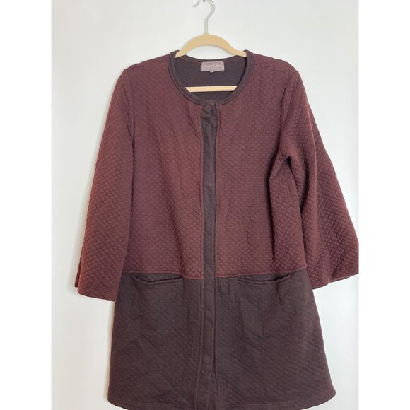 Michael Stars Quilted Snap Front Burgundy Brown Color Block Sweater Coat Long M - Picture 2 of 9